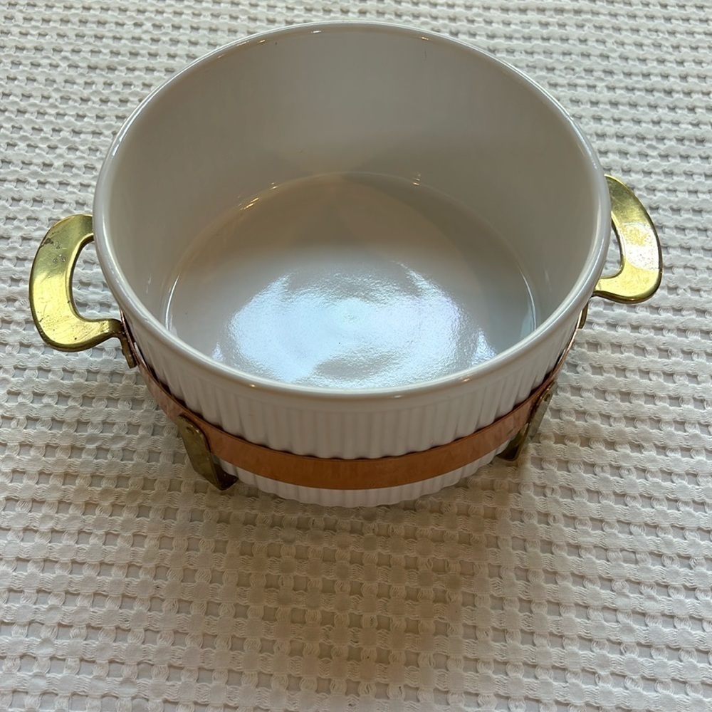 Tagus Portugal Baking Serving Dish With Copper Brass Carrier Handles
